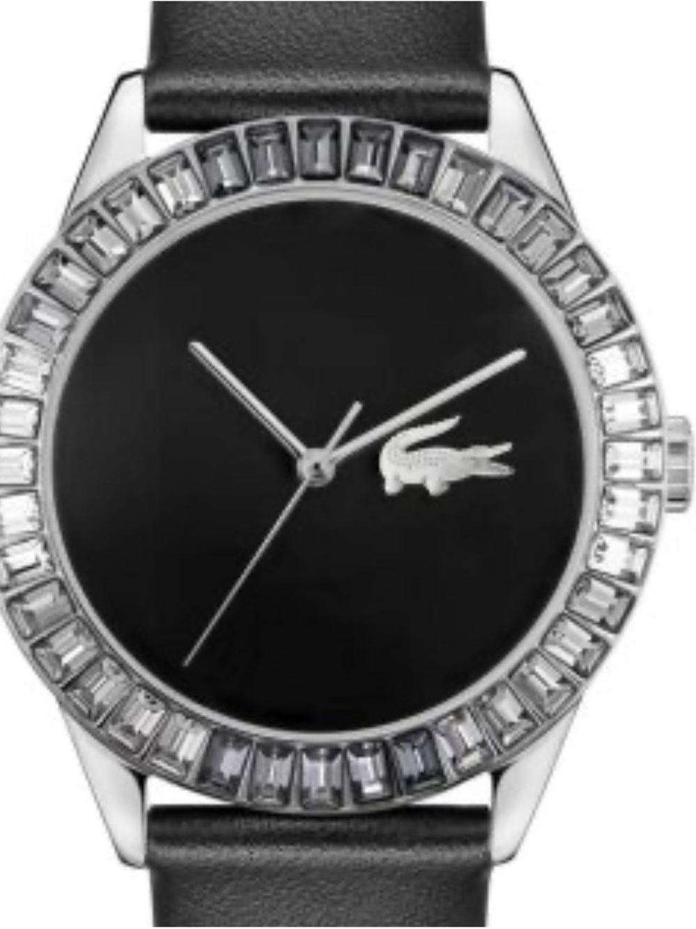 Lacoste Ladycroc 2001411 Women’s Watch Black Leather Band Crystal Bezel 36.5mm